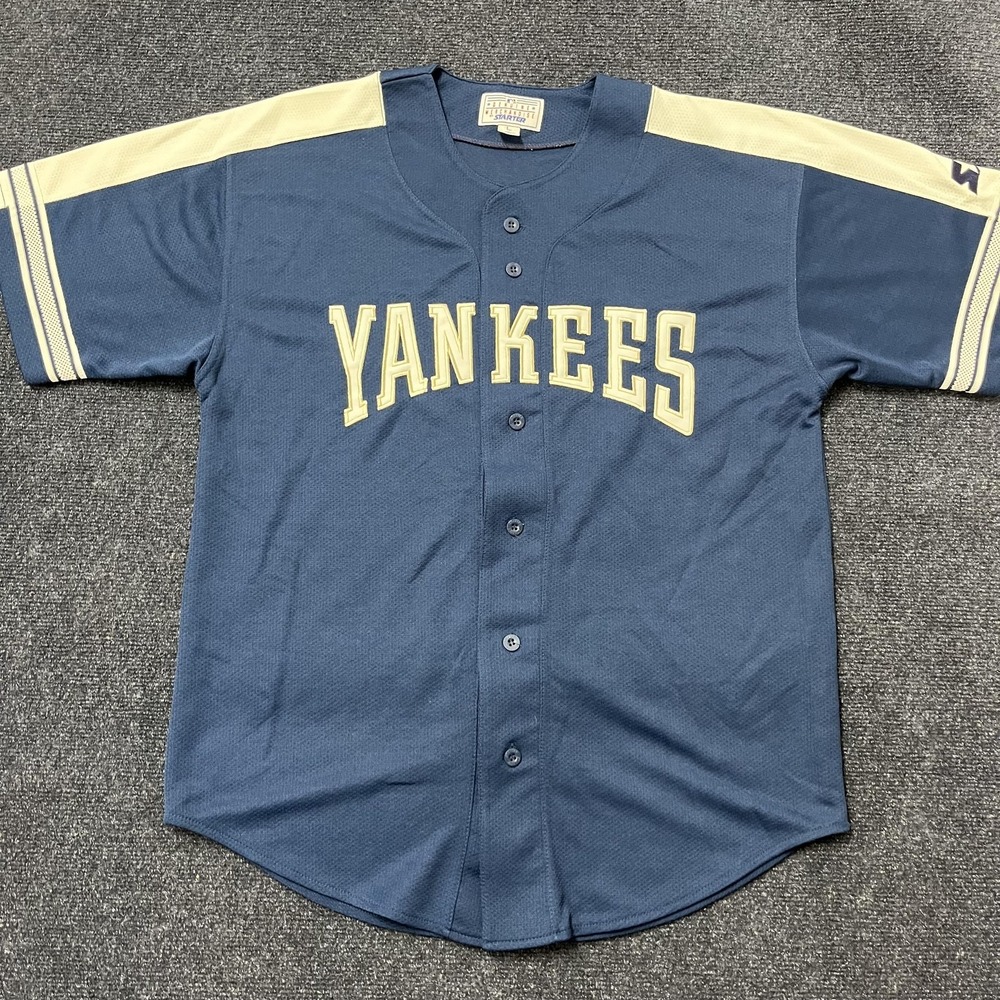 Vintage New York Yankees Baseball Jersey Mens Large Blue Cream MLB Starter 90s